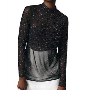 NEW EVA FRANCO starlight long-sleeve sheer tunic in black
